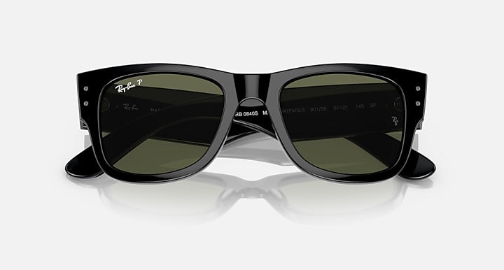 Ray-Ban Mega Wayfarer sunglasses, black frame with dark green mirrored lenses