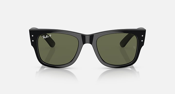 Ray-Ban Mega Wayfarer sunglasses, matte black frame with olive green lenses