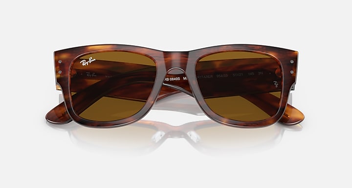 Ray-Ban Mega Wayfarer sunglasses angled front view with tortoiseshell frame and brown lenses