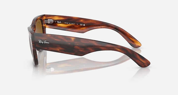 Ray-Ban Mega Wayfarer sunglasses side view with tortoiseshell frame and amber-brown lenses