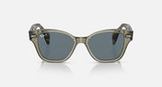 Ray-Ban polarized sunglasses, front view, dark blue lenses with translucent green frame