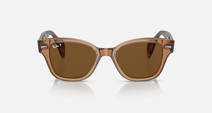 Ray-Ban polarized sunglasses, front view, brown lenses with translucent brown frame