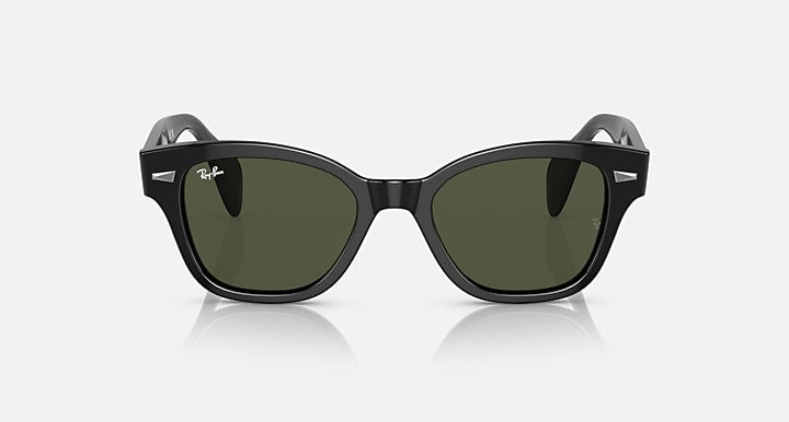 Ray-Ban RB0880S sunglasses, black full-rim frames with dark green lenses, straight front.