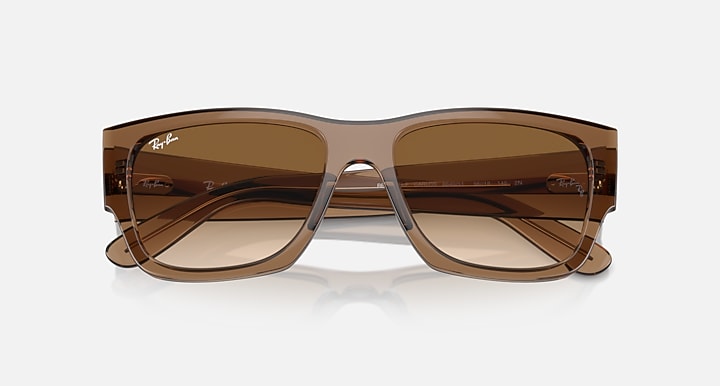 Ray-Ban Carlos Low sunglasses angled view, tan frame with full brown lenses