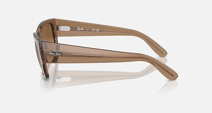 Ray-Ban Carlos Low sunglasses, tan temples with metal hinges, brown lenses