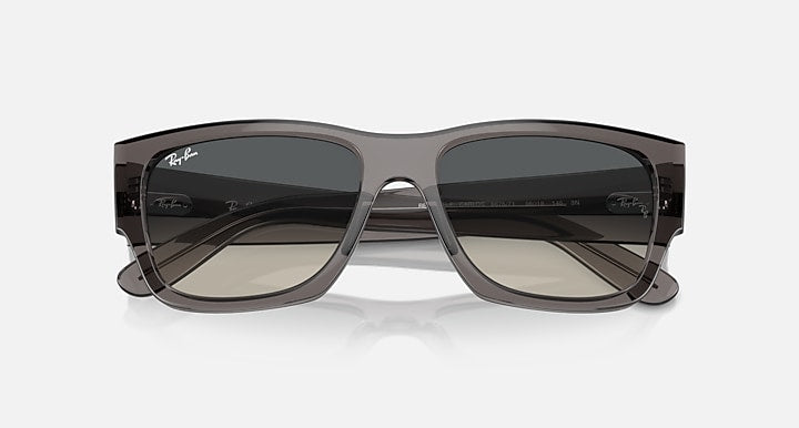 Ray-Ban Carlos low-bridge sunglasses, dark gray lenses, light gray frame, angled