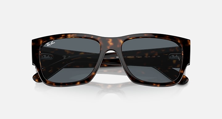 Ray-Ban Carlos low-bridge sunglasses, havana frame with dark lenses, angled view
