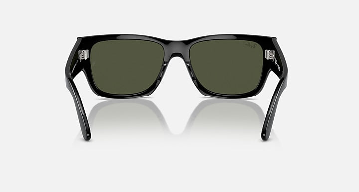 Rectangular sunglasses with dark frame and green lenses, front angle