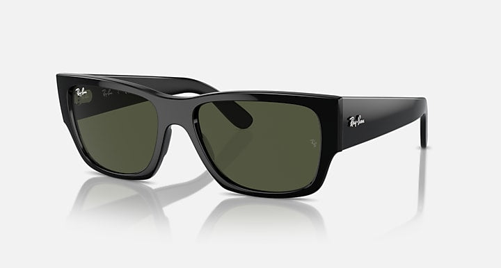 Ray-Ban Carlos rectangular sunglasses with dark frame and green lenses