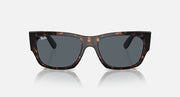 Tortoise acetate sunglasses with dark lenses, centered front view and thick frame