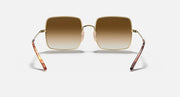Ray-Ban RB1971 square sunglasses front view with gold frames and gradient brown lenses