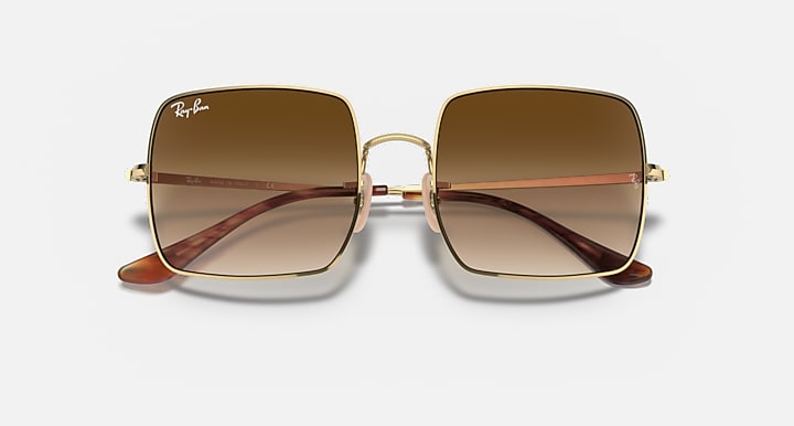 Ray-Ban RB1971 square sunglasses with gold frames and gradient brown lenses