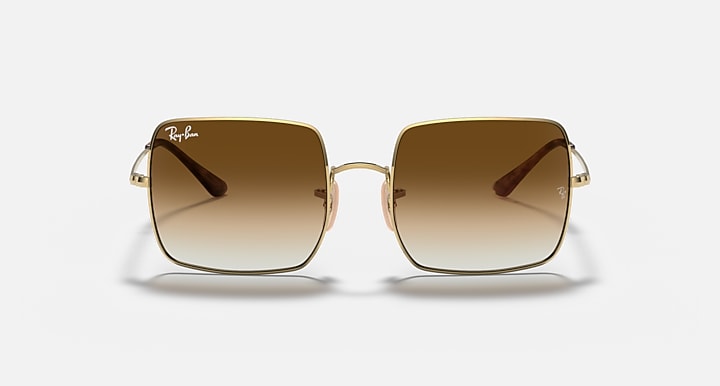 Ray-Ban RB1971 square sunglasses front view with gold frames and gradient brown lenses
