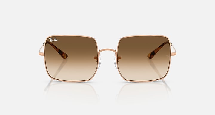 Ray-Ban RB1971 square sunglasses with gold frames and dark brown gradient lenses