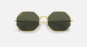 Ray-Ban octagonal sunglasses with dark green mirror lenses and gold-tone metal rims