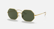 Ray-Ban octagonal sunglasses with dark green lenses and gold-tone metal frames