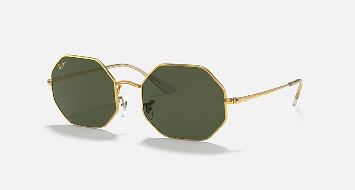 Ray-Ban octagonal sunglasses with dark green lenses and gold-tone metal frames