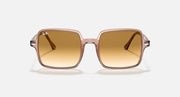 Ray-Ban square sunglasses with rose-pink frame and amber gradient lenses