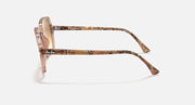Ray-Ban sunglasses side profile, rose frame with tortoise-pattern arms