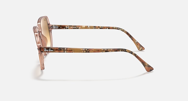 Ray-Ban sunglasses side profile, rose frame with tortoise-pattern arms
