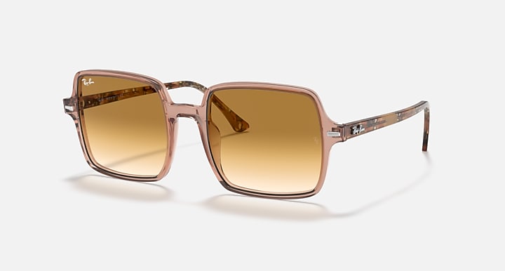Ray-Ban square sunglasses with rose frame and brown gradient lenses
