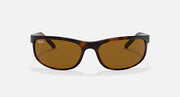 Ray-Ban Predator sunglasses, tortoiseshell frame with brown lenses, angled front view