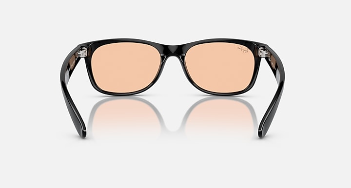 Wayfarer sunglasses front view with black frame, brown gradient lenses, metal rivets