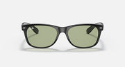 Black Wayfarer-style sunglasses with olive-green lenses, front view, full-rim frame.