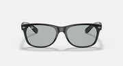 New Wayfarer sunglasses, black frame with gray lenses and curved temple arms