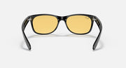 New Wayfarer sunglasses, black frame with amber lenses and small metal details