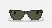 Ray-Ban Wayfarer sunglasses with dark green lenses and dark frame, relaxed front angle.
