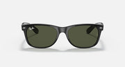 Ray-Ban Wayfarer sunglasses front view with dark green lenses and dark frame.