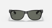 Ray-Ban Wayfarer sunglasses shown front view, black frame with dark green lenses.