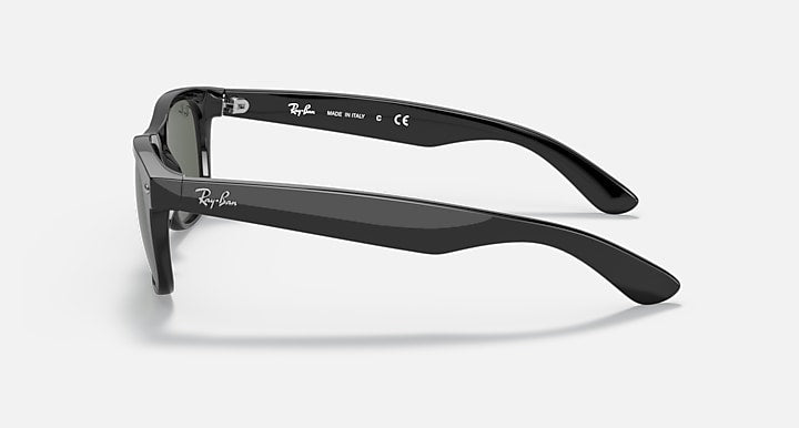 Ray-Ban Wayfarer sunglasses side profile, black frame with dark lenses and arms.