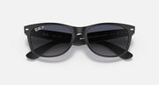 Ray-Ban sunglasses with black frame and dark gray lenses, front view