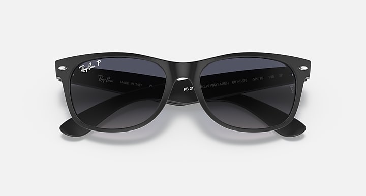 Ray-Ban sunglasses with black frame and dark gray lenses, front view
