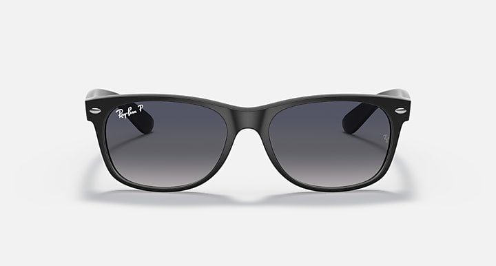 Ray-Ban sunglasses with black frame and dark gray lenses, minimal Wayfarer front view