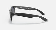 Ray-Ban sunglasses side view with matte black frame and dark lenses, temple arm details