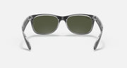Ray-Ban New Wayfarer RB2132 sunglasses with dark green lenses and clear transparent frame