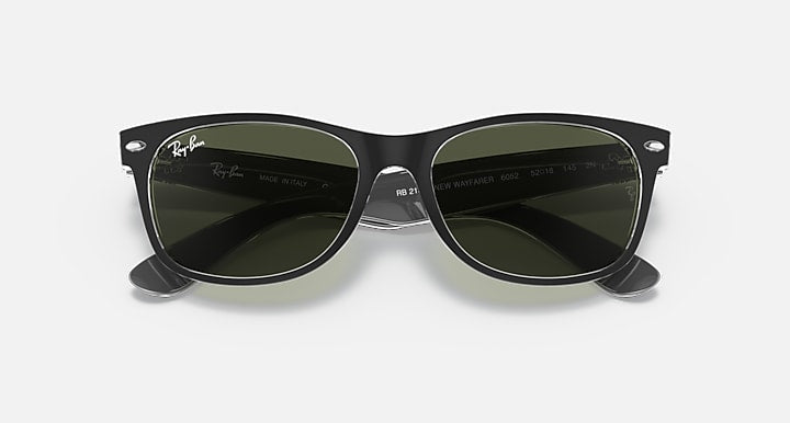 Ray-Ban New Wayfarer RB2132 sunglasses with dark green lenses and black acetate frame
