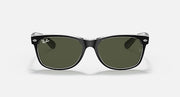 Ray-Ban New Wayfarer RB2132 sunglasses with dark green lenses and black/clear frame