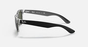 Ray-Ban New Wayfarer RB2132 sunglasses with dark lenses and clear frame side view