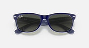 Ray-Ban New Wayfarer RB2132 sunglasses with dark green lenses and blue frames