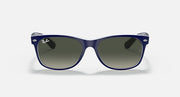 Ray-Ban New Wayfarer RB2132 sunglasses with dark green lenses and blue frames