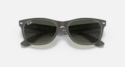 Ray-Ban New Wayfarer RB2132 sunglasses with dark frame and green tinted lenses