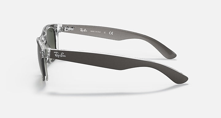 Ray-Ban New Wayfarer RB2132 sunglasses with transparent dark frame and green lenses