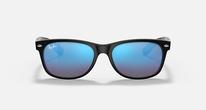 Ray-Ban New Wayfarer RB2132 sunglasses with black frame and blue gradient lenses