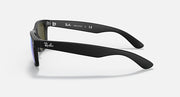 Ray-Ban New Wayfarer RB2132 sunglasses, black frame with blue-tinted lenses, side view