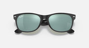 Wayfarer RB2132 sunglasses with black frames and light green tinted lenses