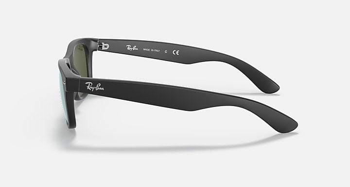 Wayfarer RB2132 sunglasses, black frame with green lenses from the side